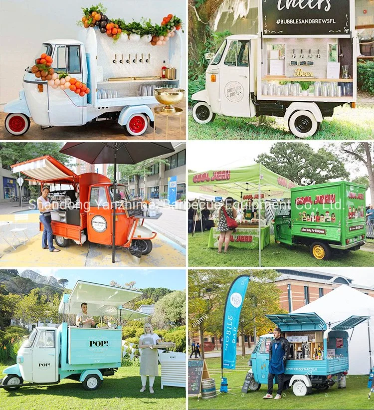 Mobile Ape Vehicle 3 Wheel Tuk Tuk Electric Tricycle Food Cart Small Van Trailer Beer Piaggio Food Truck